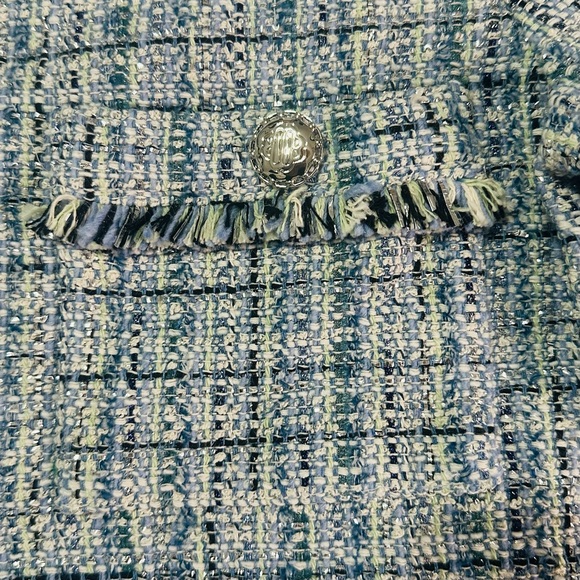 NEW Maje Tweed Jacket Sz 38 Silver Metallic Thread Blue - Picture 10 of 15
